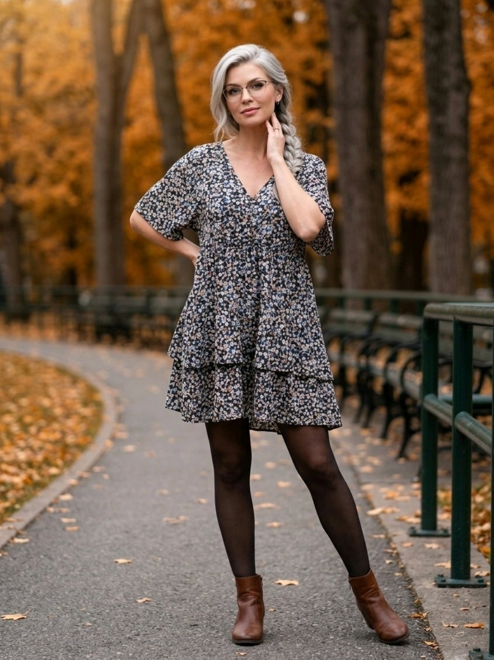 ARULA Black Floral Tiered V-Neck Mini Dress